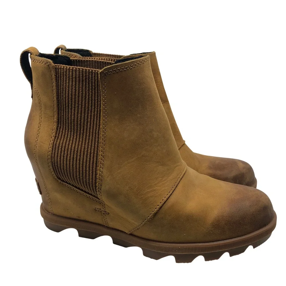 Sorel Joan of Arctic Wedge II Chelsea Boots Womens 9 Camel Brown Urban Outdoor
